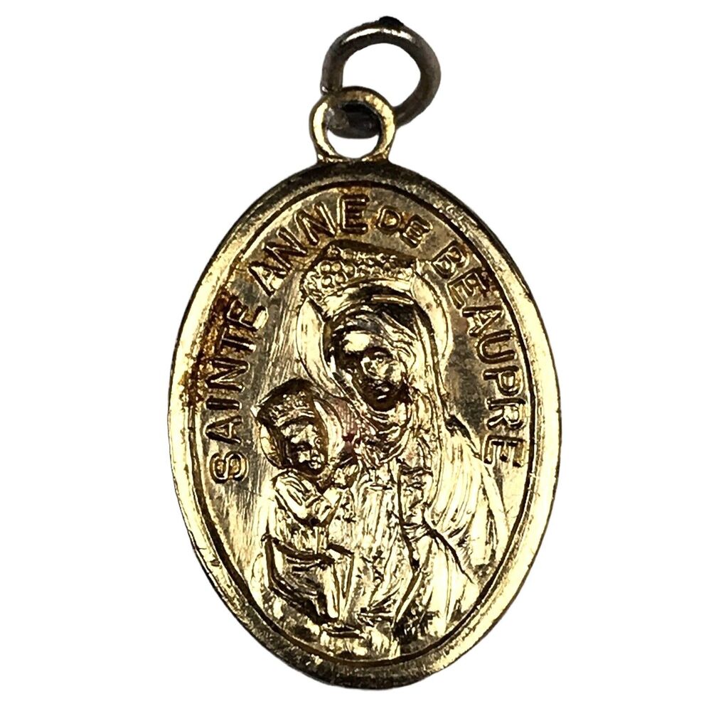 Vintage Saint Anne de Beaupré Gold Tone Charm Medal Basilica Cathedral Catholic